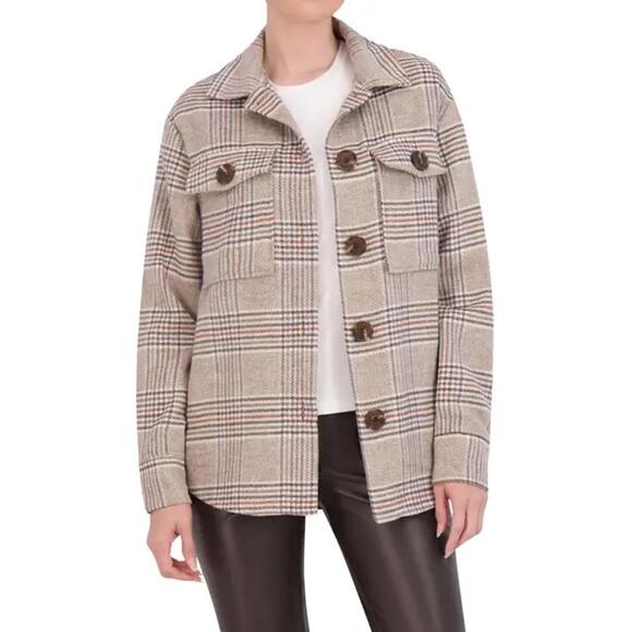 ookie & lala Jackets & Blazers - NWT! Ookie & Lala Plaid Shacket Faux Wool in Camel Plaid Size Medium
